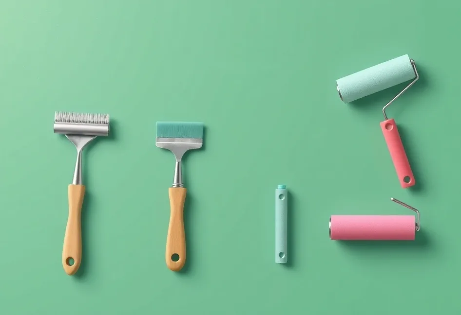 Outils de peinture disposés dans l'ordre des étapes du chantier